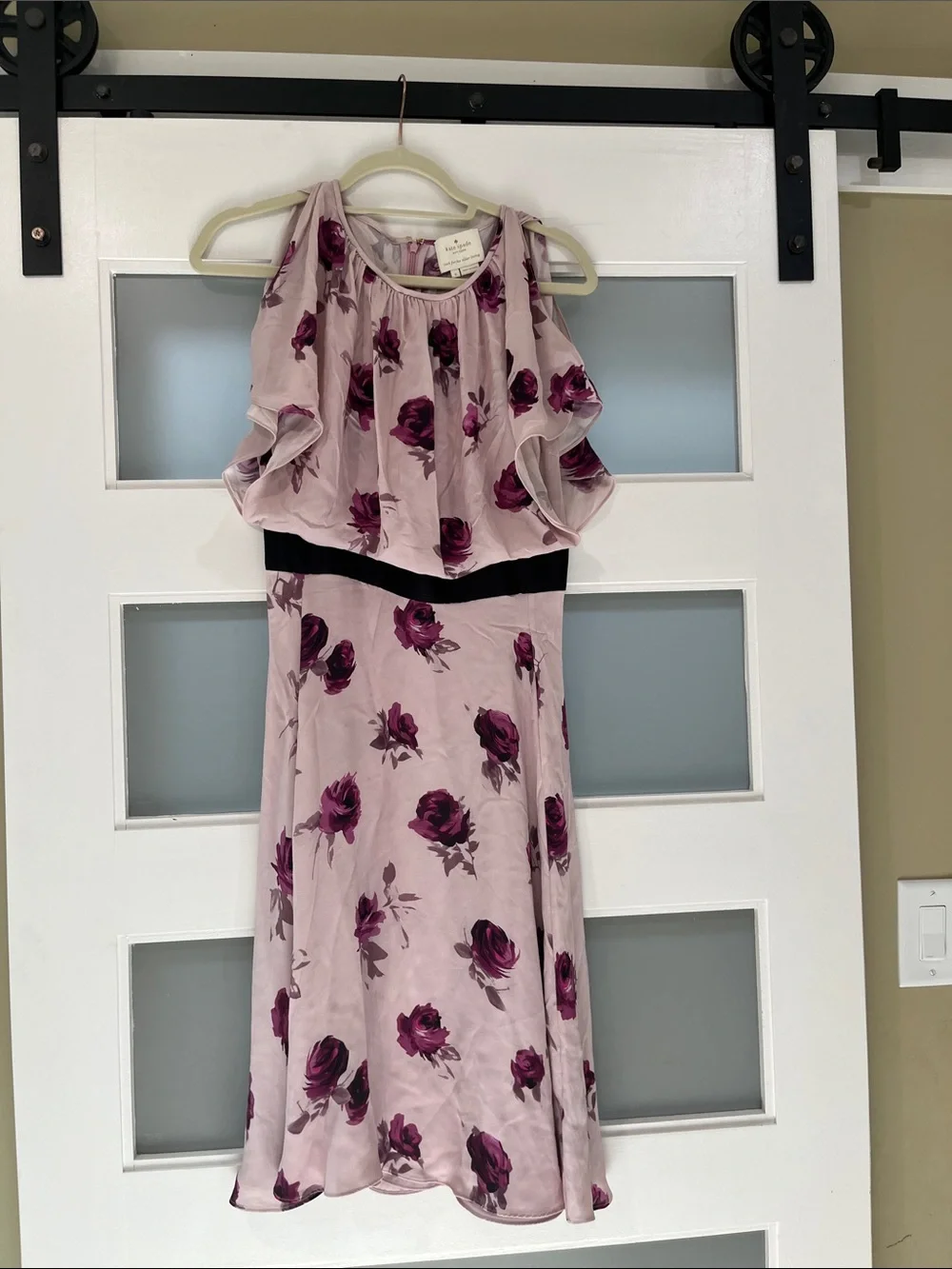 kate spade Pink Floral Midi Dress with Black Waistband